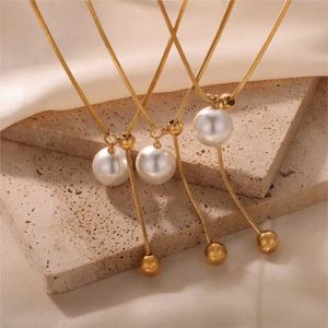 Colliers de pendentif Perle Pendre en acier inoxydable Collier pour femmes en or Collier réglable minimaliste élégant