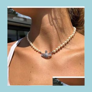 Hangertjes kettingen Parel Pin Kralenketting Dames Diamant Koper 18K verguld Designer Sieraden Sleutelbeen Moeder van ketting Voor Weddi Dhwus