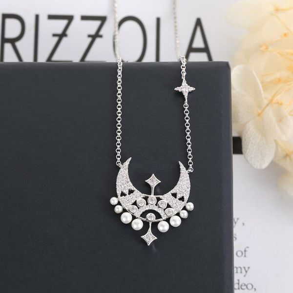 Pendentif Colliers Perle Étoile Lune Chaînes De Luxe Perles De Rêve Cristal Déclaration Collier Cadeaux Pour Femmes Zk30Pendentif Sidn22