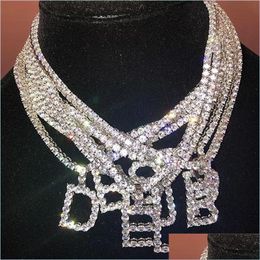 Hangende kettingen hanger kristal iced out ketting initiële ketting 45 cm lengte letter vrouwen mannen rock hiphop bling sieraden 26 letter dhznw