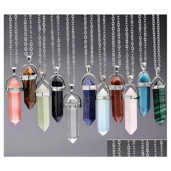 Colliers Pendentif Collier Cristaux Améthyste Rose Quartz Perle Chakra Point de Guérison Femmes Hommes Pendentifs en Pierre Naturelle Cuir Ne Dhzjh