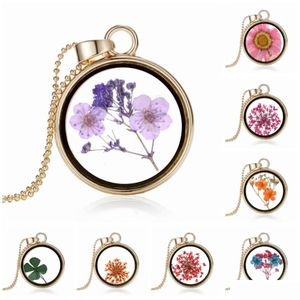 Pendentif Colliers Pendentif Collier Mode Joli Romantique Cristal Verre Flottant Médaillon Fleur Séchée Plante Chaîne Livraison Directe Jewe Dh1Er