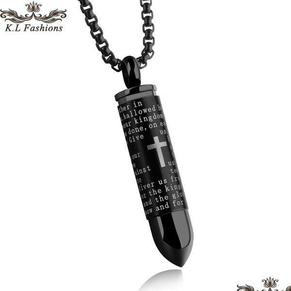 Colliers pendentif pour hommes gravé croix seigneur Bible prière anglais lettre en acier inoxydable bijoux crémation Dhgarden Dhyyv