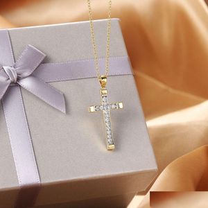 Pendentif Colliers Pendentif Collier Pour Femmes De Luxe Zircon Croix Lumière Or Couleur Kpop Ras Du Cou Chaîne Cadeau De Noël Bijoux N Dhgarden Otvcr