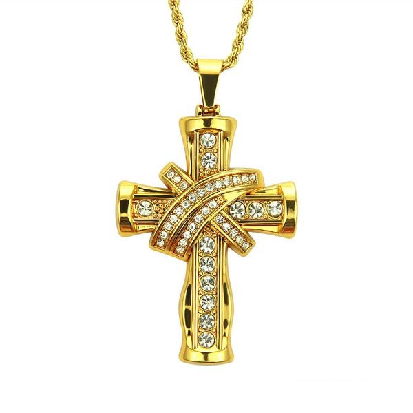 Pendentif Colliers Pendentif Collier Mâle Femelle Or Croix Colliers Hiphop Chaîne Cubaine Golden Sier Couleur Pour Hommes Femmes Bijoux Hip H Dhdur