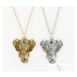 Collares colgantes Collar colgante Mujeres Boho Étnico Turquesa Elefante Gargantilla Collares de cadena Entrega de gota Joyería Collares Colgante Dhp6D