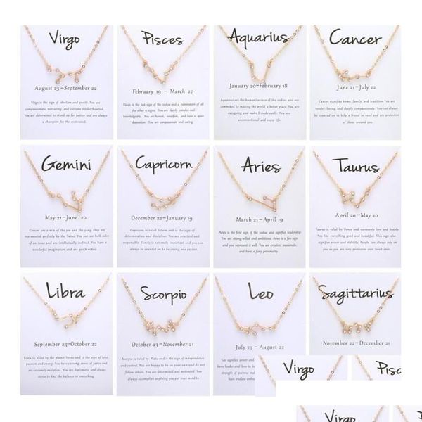 Colliers pendants Colliers pendants 12 Constellation Zodiaque Sign Collier Horoscope Zircon Bijoux coréen Star Galaxy Libra Astrologie DHSF0