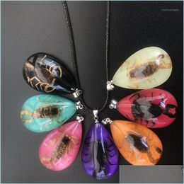 Hangende kettingen 6 stcs natuurlijke insecten fluorescerende ketting zwarte schorpioen lumineuze gloed in de donkere jood mjfashion dhmkf