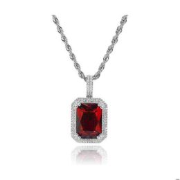 Colliers pendants Colliers pendants 18K Collier de zircon rempli d'or Emerald Square Black Gemone Rose Rose Pierre Birthstone Gift pour H DHEF3