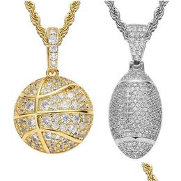 Colliers pendentifs Colliers pendentif en or 18 carats avec zircone cubique Collier de basket-ball 60 cm Chaînes dorées Ensemble de bijoux en cuivre diamant Hip Hop Dhqkj