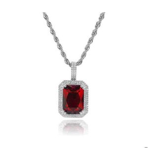 Colliers pendants Colliers pendants 18 carats en or Collier de zircon rempli émeraude carré noir pierre de pierre rose rouge Rose Birthstone Gift pour h dhw5h