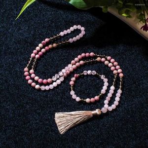 Colliers pendentifs Colliers pendentifs 8mm Rhododénite Rose Quartz Perlé 108 Mala Collier Méditation Yoga Prière Japamala Costume Gland Pour Femmes x0711 x0711