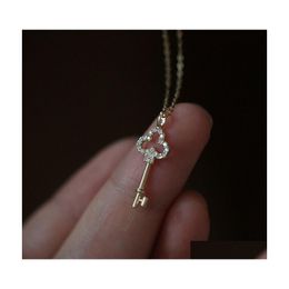 Hangende kettingen hanger kettingen 925 Sterling Sier Pave Crystal Vintage Key 14K Gold Plating ketting vrouwen licht luxe temperam ot0oj