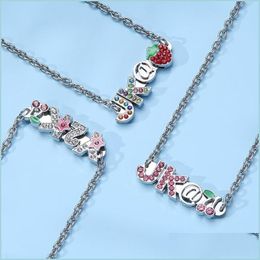 Colliers Pendentif Colliers Pendentif Bling 90S Strass En Acier Inoxydable Y2K Lettres Collier Pour Egirls Harajuku Cerise Collierspen Dhkit