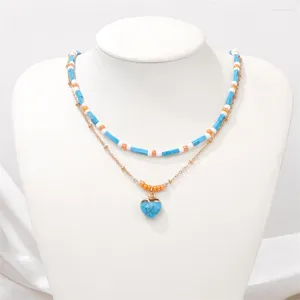 Colliers pendentif colliers bleu Howlite coeur forme collier pierre naturelle oeil de tigre Aventurines perles femmes hommes couleur or chaîne