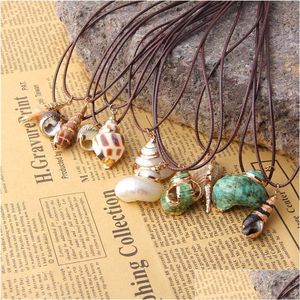 Pendentif Colliers Pendentif Colliers Boho Coquille Naturelle En Cuir Cordon Chaîne Ras Du Cou Conque Coquillage Charmes Pendentifs Collier Pour Femmes Juif Dhltf