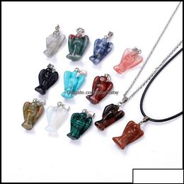 Hangende kettingen hanglagers kettingen cartoon natuurlijk kristal rozenkwarts engel gesneden stenen ketting chakra genezende sieraden voor vrouwen otjx0