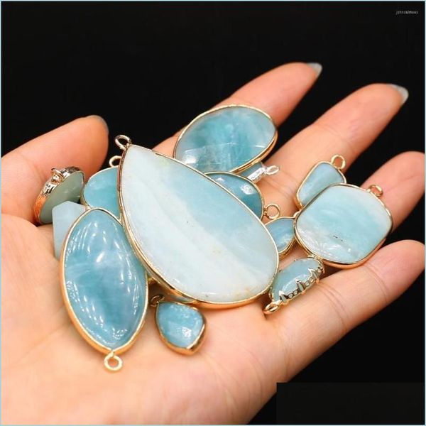 Colliers pendentifs Colliers pendentifs Charms Agates bleues naturelles Mtishape Amazonites Connecteurs pour la fabrication de bijoux de bricolage Collier Bracel Dhoud