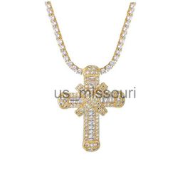 Pendant Necklaces Pendant Necklaces Classic Cubic Zirconia Cross Necklace For Men Women Fashion Gold Silver Color CZ Tennis Chain Hip Hop Gifts J230612