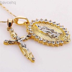 Colliers pendentifs Colliers pendentif classique plaqué or croix Crucifix jésus collier vierge marie bijoux religieux pour hommes femmes cadeaux de fête 240302