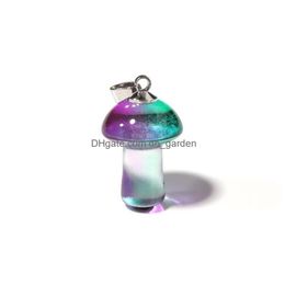 Colliers pendants Colliers pendants Colorf Glazed sculpd Mini Mushroom Statue Verre Crystal Charmes pour les bijoux Faire BK Drop Livrot DH1TX