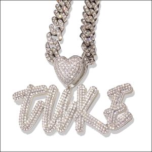 Hanger Kettingen Hanger Kettingen Custom Iced Out Naam Ketting Gepersonaliseerde Bubble Letter 18K Goud Sier Hip Hop Diamanten Ketting Voor Otyas