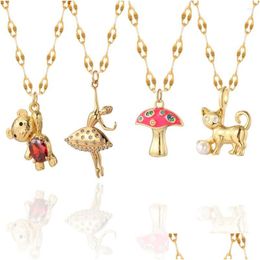 Colliers pendentif mignon chat Animal pour femmes bijoux romantiques couleur or lèvre chaîne coeur Rose chanceux collier goutte Del Dhreq