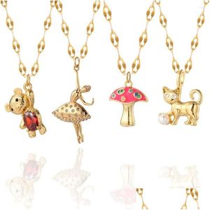 Collares colgantes Collares colgantes Lindo gato animal para mujeres joyería romántica color oro cadena de labios corazón rosa collar de la suerte gota del dhreq