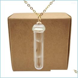 Pendentif Colliers Pendentif Colliers Pissenlit Faire Un Vœu Véritable Fleur Bouteille En Verre Transparent Or Couleur Chaîne Long Collier Femmes Dh4Dp