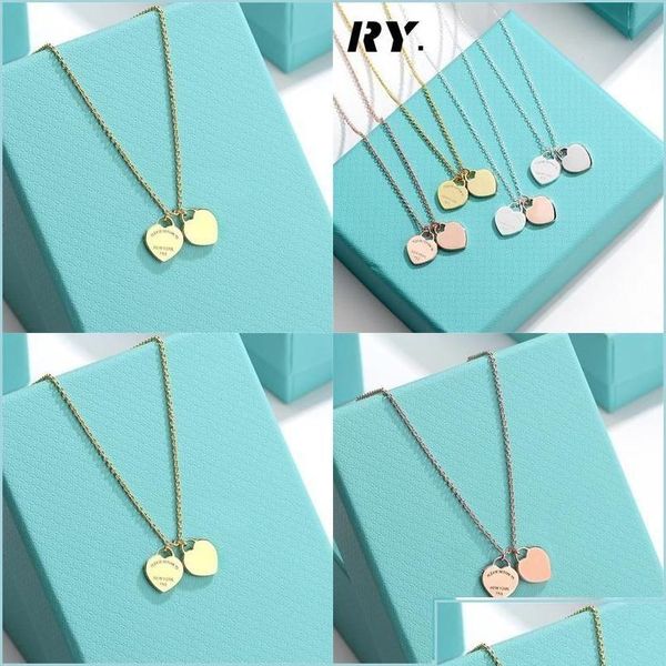 Pendentif Colliers Pendentif Colliers Design Marque Classique Double Coeur Amour Collier Clavicule Cupronickel Or Sier Pour Femmes Bijoux D Dhanr