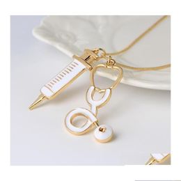 Hangende kettingen hanger kettingen mode medische sieraden stethoscoop spuit charmes ketting voor vrouwen slangenketen arts verpleegkundigen me dhdvx