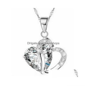 Colliers pendants Colliers pendants Collier de coeur pour femmes mode 925 Sterling Chaines charmes bijoux zircon cristal diamant rh dhkpf