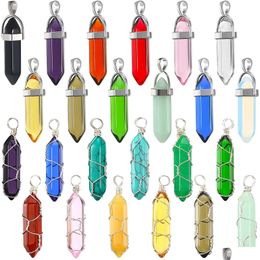 Hanger kettingen Hanger kettingen Zeshoekig helende kristal Natuurlijke kwarts ketting Bk Wire Wrapped Gemstone Charms voor Earri Dh7Qw