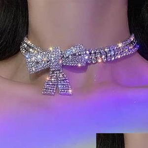 Hanger Kettingen Hanger Kettingen Iced Out Luxe Vrouwen Tenniskettingen Strik Kraag Choker Ketting Mode Bling Kristal Strass Di Oto7A