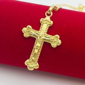 Hanger kettingen hanger kettingen Jezus kruisbeeld ketting geel goud gevuld Womens heren kruis ketting cadeau