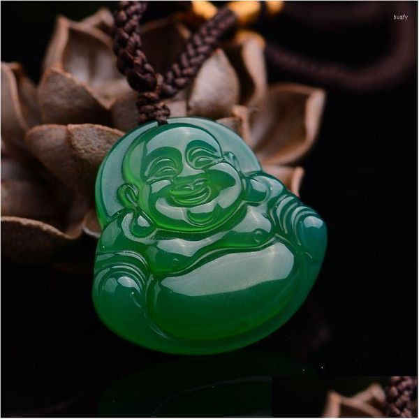 Colliers pendentif Joursneige couleur verte calcédoine bouddha riant chanceux Fine sculpture collier livraison directe bijoux Dht31