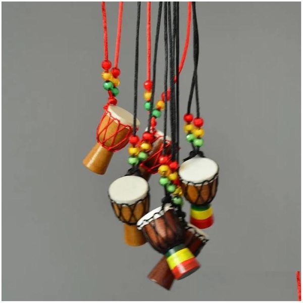 Colliers pendentifs Mini Jambe batteur à vendre Djembe Percussion instrument de musique collier africain tambour à main bijoux Dhetd