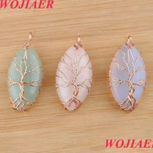 Pendentif Colliers Pendentif Colliers Pierre Naturelle Arbre de Vie Pendentifs Or Rose Fil Wrap Améthystes Opale Femmes Hommes Charme Bijoux B Otwci