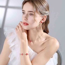 Anhänger-Halsketten Anhänger-Halsketten Anhänger-Halsketten Anhänger Mode-Ohrring-Armband-Halskette Vierblättriges Kleeblatt Glücksset Hochzeit Frauen Brautschmuck-Sets P3H0