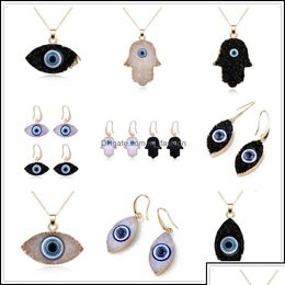 Colliers pendants Colliers pendants pendentifs bijoux Simple Evil Eye Druzy Drusy Boucles d'oreilles Collier Femmes Résine Imitation chaîne