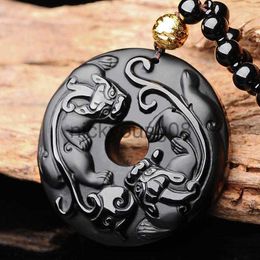 Colliers pendentifs Colliers pendentifs Pixiu Jade Collier Obsidienne Noire Naturelle Chinois Sculpté À La Mode Charme Amulette Chanceux Pour Hommes Femmes Cadeaux x0711 x0711