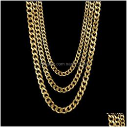 Colliers pendants Colliers pendants Collier de chaîne en acier inoxydable pour hommes Femmes Curb Cuban Link Chains Black Gold Sier Color Punk Cho Dhy1i