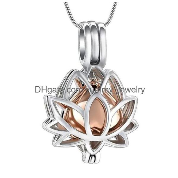 Colliers pendants Colliers pendants Unisexe en acier inoxydable Crémation bijoux Lotus Flower Urn for Ashes Memorial KeepSake Locket Penda DHCMS