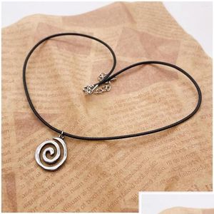 Colliers pendentif Colliers pendentif Vintage Spiral Vortex Collier de corde en cuir tissé à la main pour femmes Uni Boho Creative Fashion 2023 Y2 Dhw2T