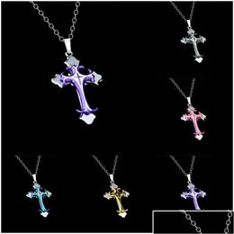 Hangende kettingen hangsel kettingen groothandel mode ornament christelijke druppelolie kruis ketting paar Jezus sieraden cadeau druppel dh6y2