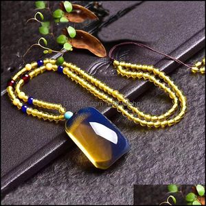 Pendentif Colliers Pendentifs 108 perles bouddhistes chaîne à la main ambre cire huile de poulet jaune miel bijoux mode hommes et femmes brins goutte de