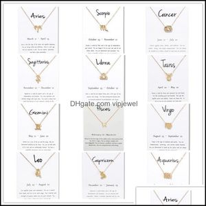 Collares pendientes Colgantes Joyería 12 Signos de constelación con tarjeta de regalo blanca Encanto del zodíaco Cadenas de oro para hombres Mujeres Moda en Bk Drop D