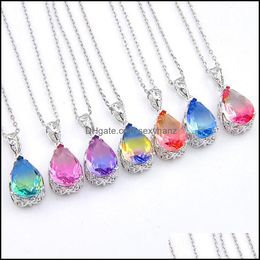 Pendentif Colliers Pendentifs bijoux 12 pièces coloré Luckyshine 925 argent Sterling petit et joli Bi Tourmaline dame cadeau de fête 1647 goutte De