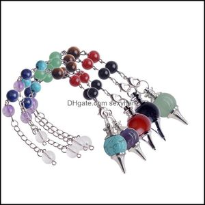 Collares pendientes Colgantes Joyería 12Pc / Set 7 Chakra Piedra Curación Cristal Cuarzo Pendum Collar Espiritualidad Yoga Joyería Mujer Hombre Gif