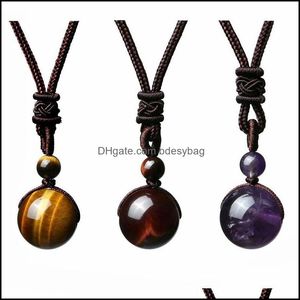 Colliers pendants pendants bijoux 16 mm pierre naturelle jaune rouge tigre œil violet améthyste noir obsidien pour hommes femmes